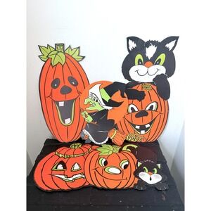 1980s Halloween Die Cut Wall Art Lot Retro Witches‎ Black Cats Pumpkins Decor